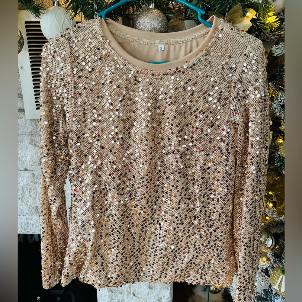 Gold Sequin Long Sleeve Top